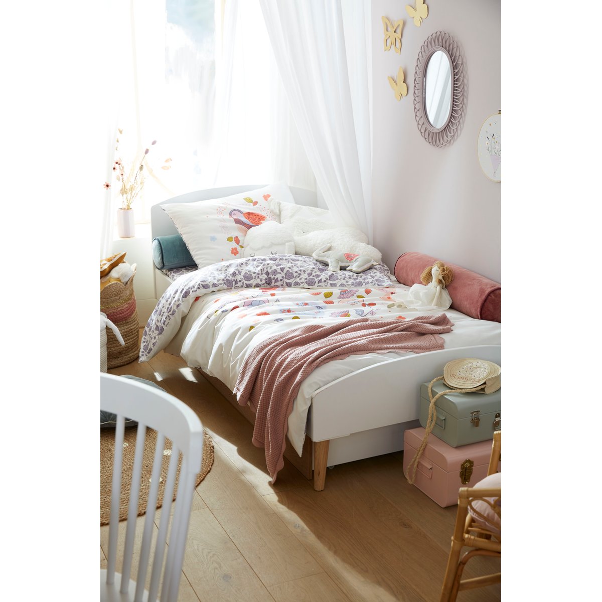 Lit enfant LIGNE CONFETTI blanc/bois, VERTBAUDET