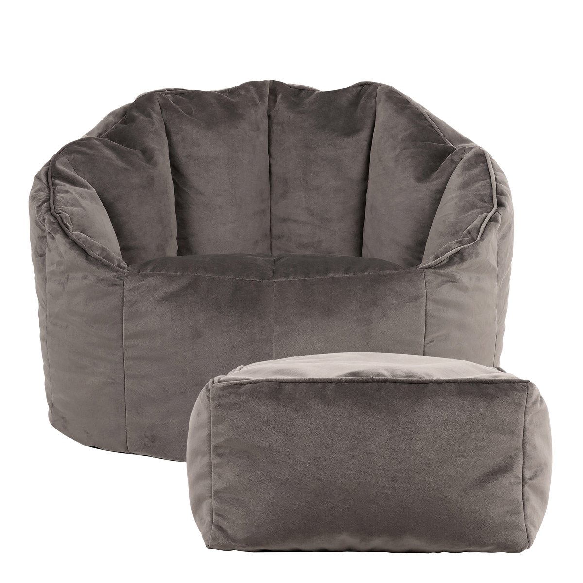 Pouf fauteuil et son repose-pied velours - SIRENA gris anthracite, ICON