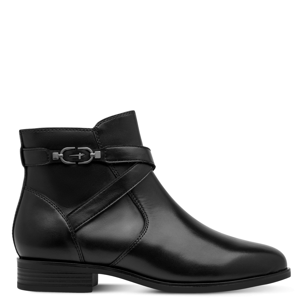 Bottines plates en cuir noir, TAMARIS