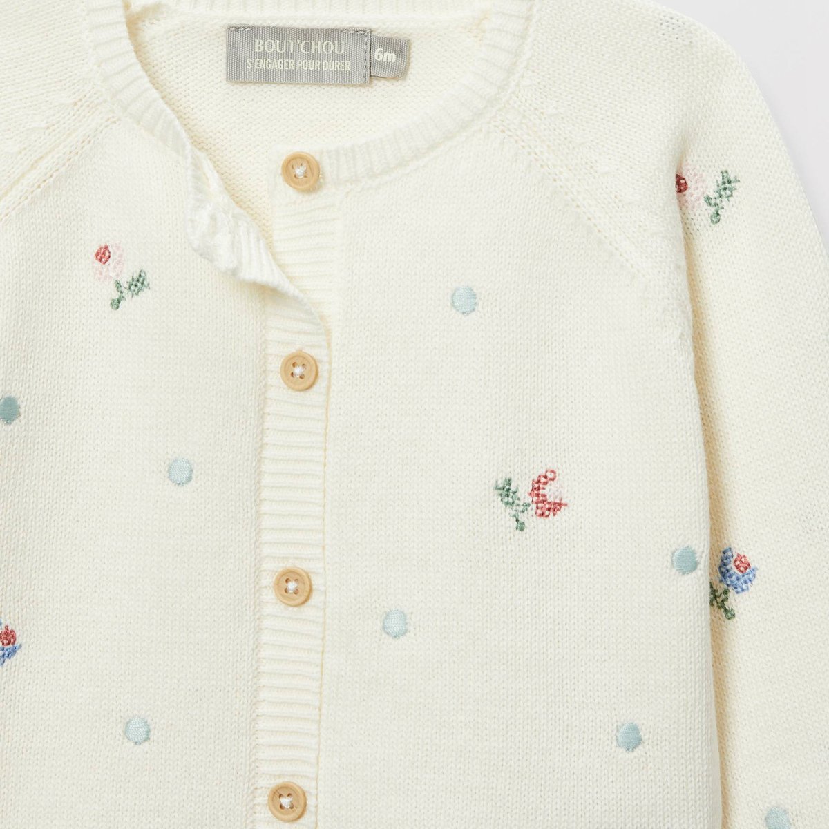 Cardigan brodé en point de croix en coton ecru, BOUT'CHOU