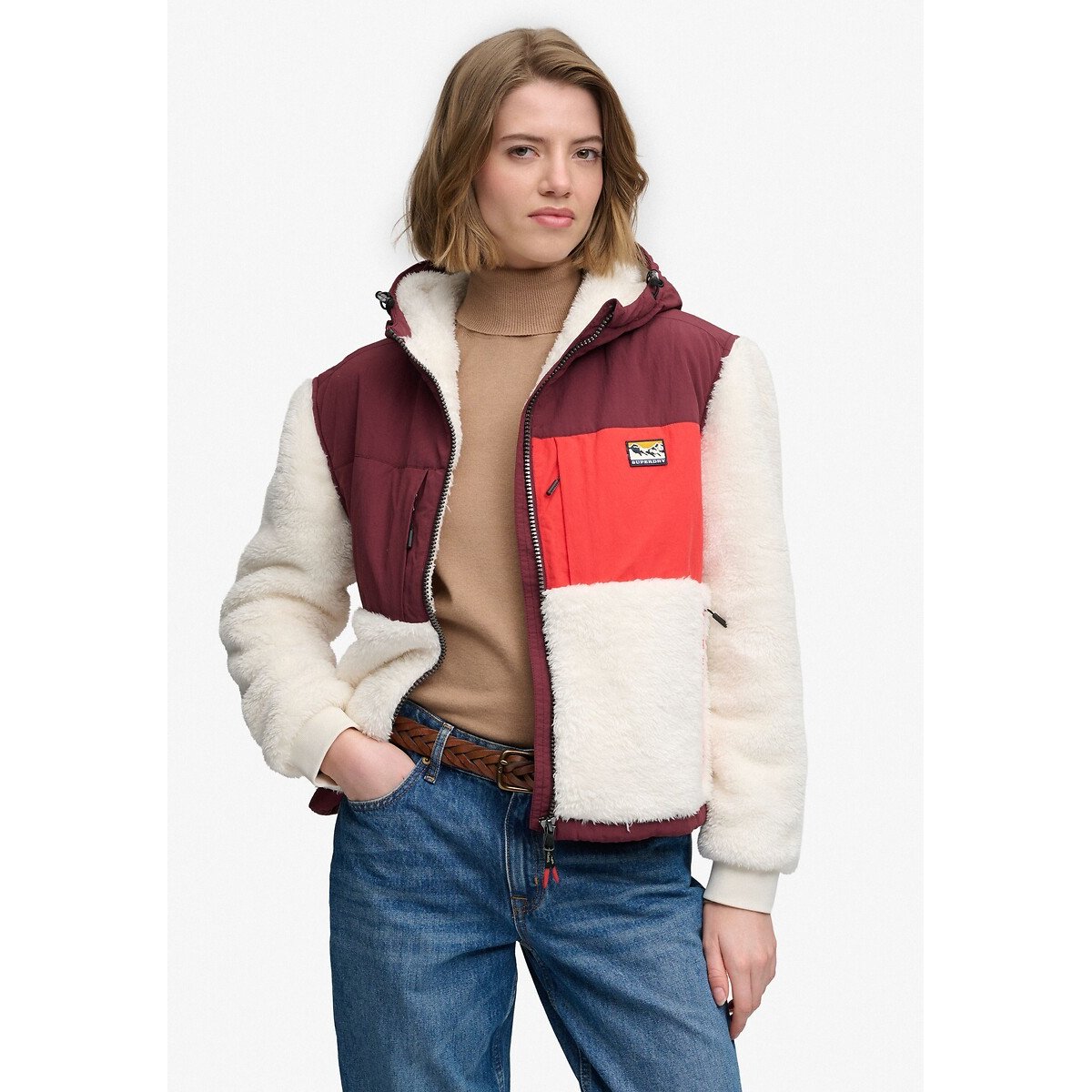 Super Soft Hybrid Full Zip Jacket ecru/marine, SUPERDRY