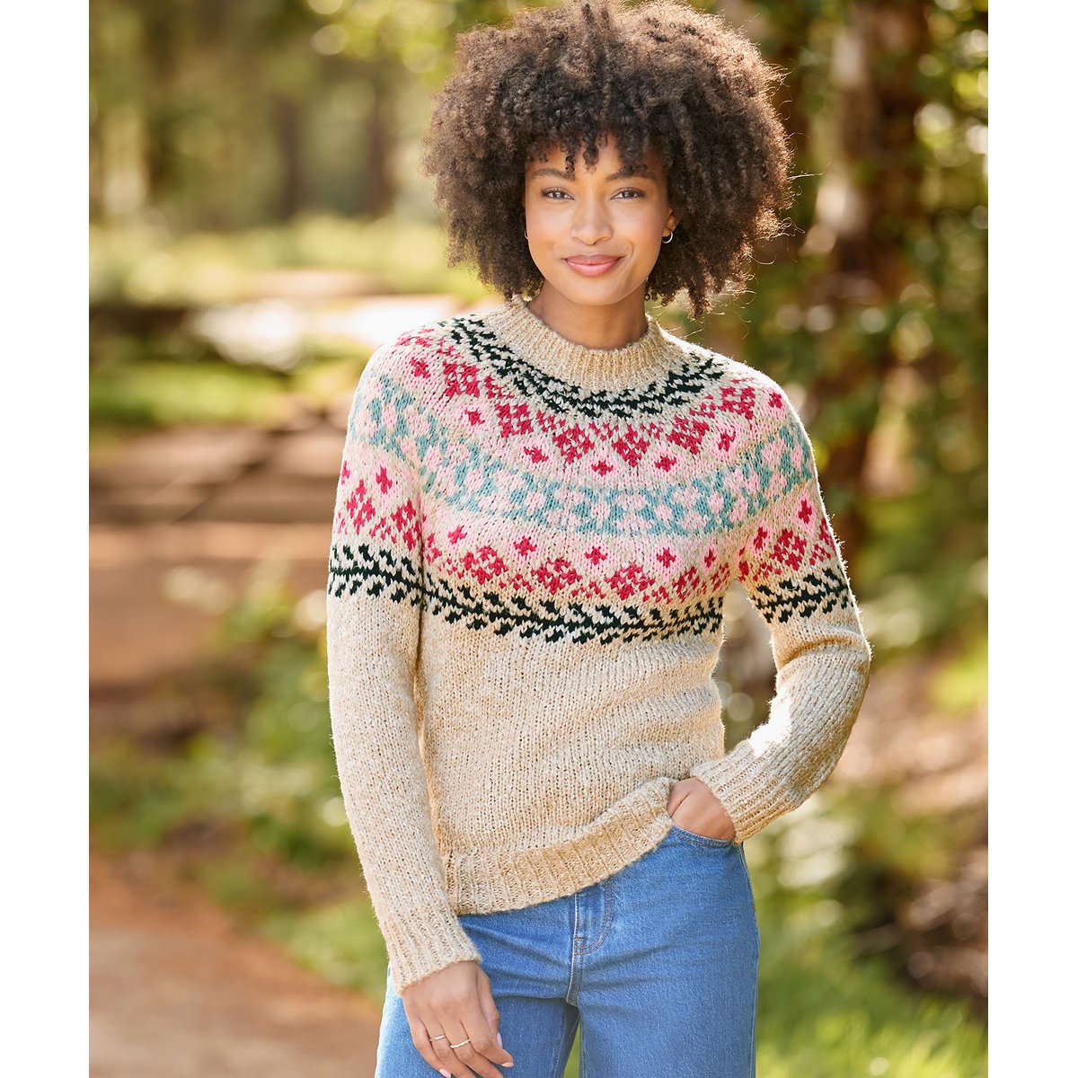 Pull Jacquard Fair Isle Fleuri Trinnie beige, JOE BROWNS
