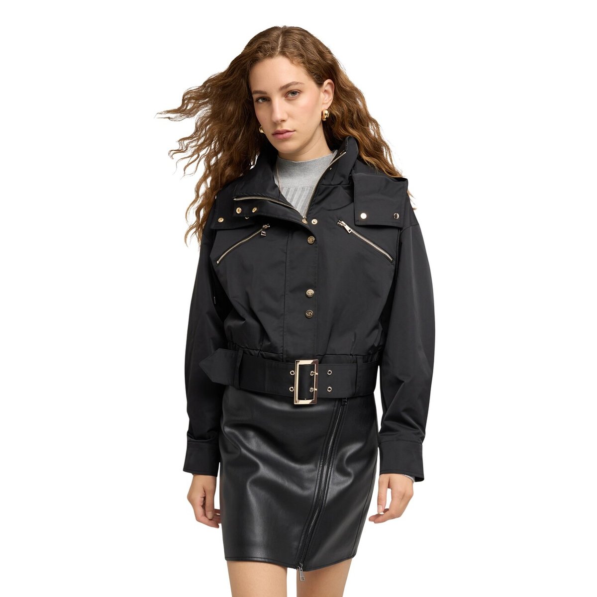 Blouson aviateur avec ceinture noir, MOTIVI