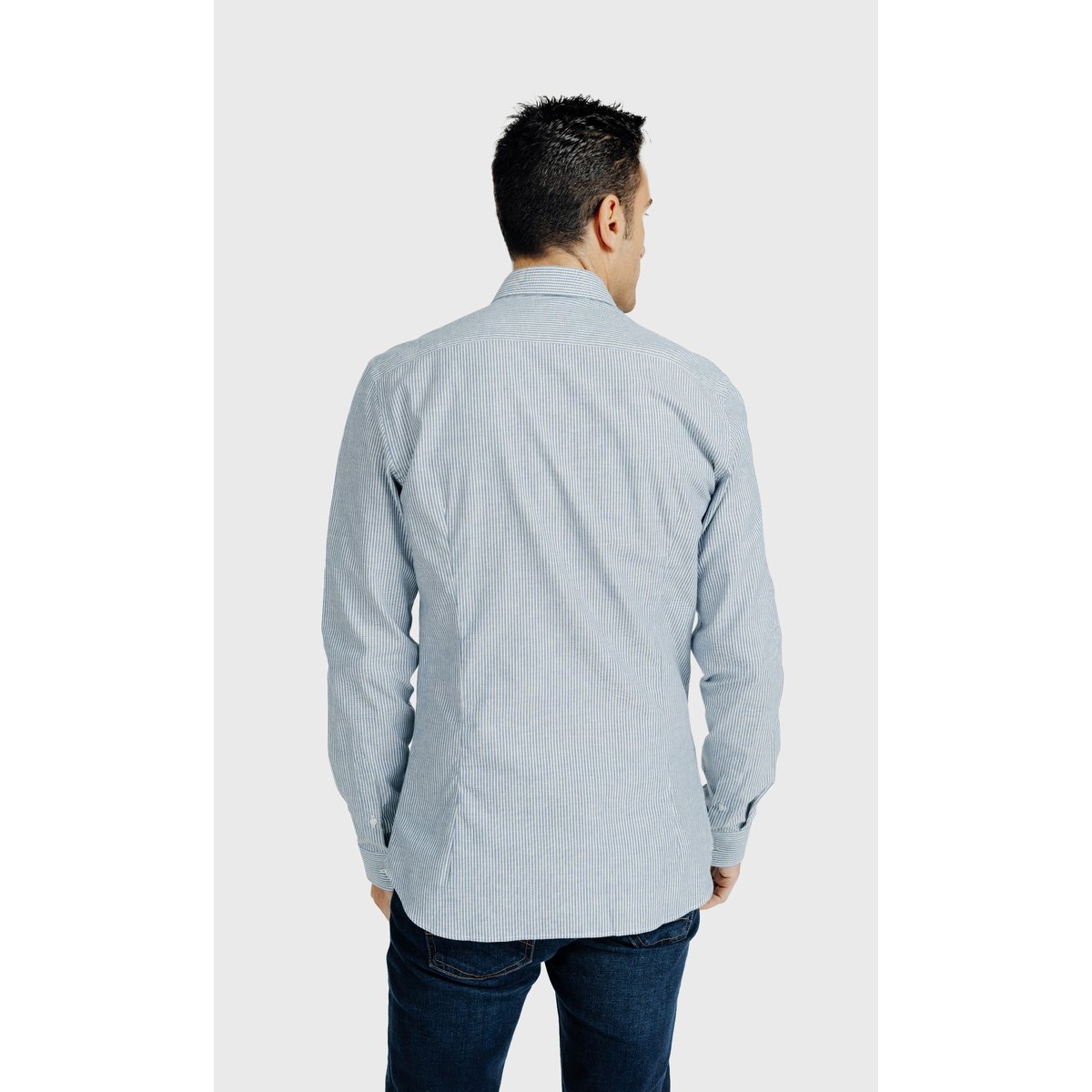 Chemise Slim fit fines rayures texturées bleu marine, ACROSS