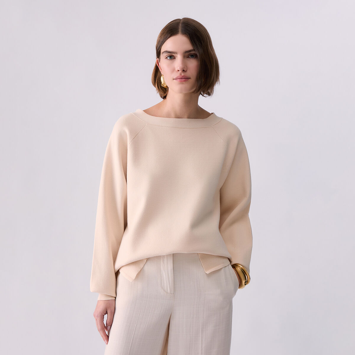 Sweat en maille avec découpe crème, LIU JO