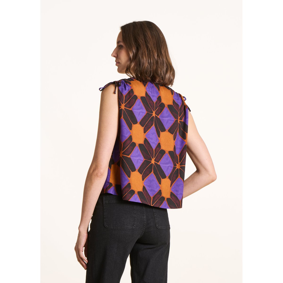Top sans manches imprimé tandoori/violet, LA FEE MARABOUTEE