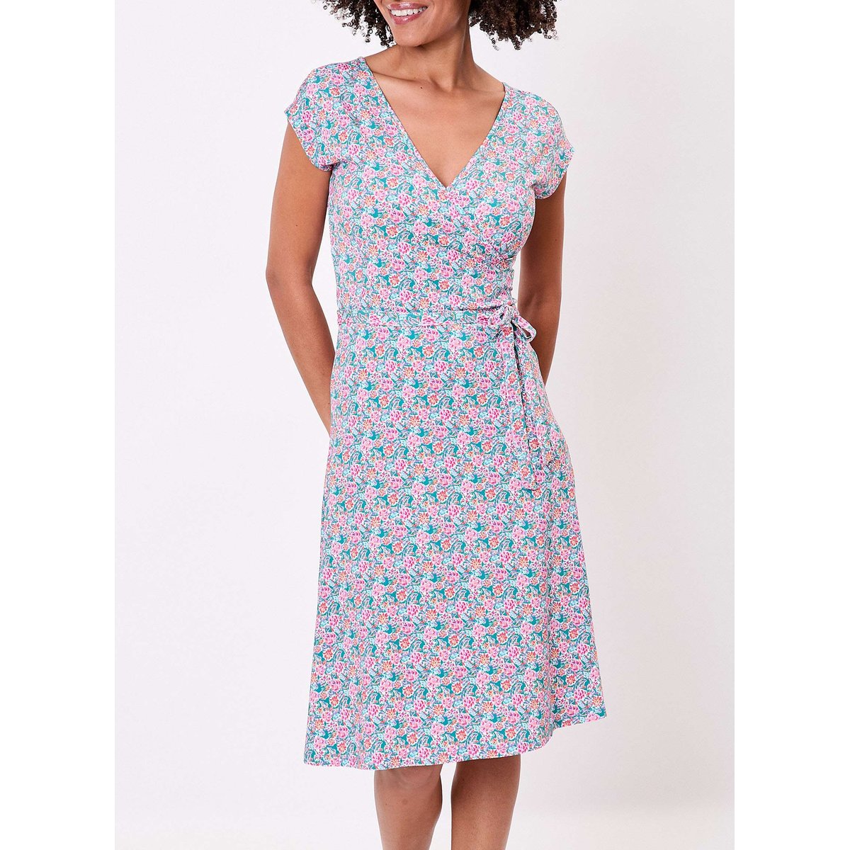 Robe imprimée maille fluide évasée ADELE bleu printania, PRINCESSE NOMADE