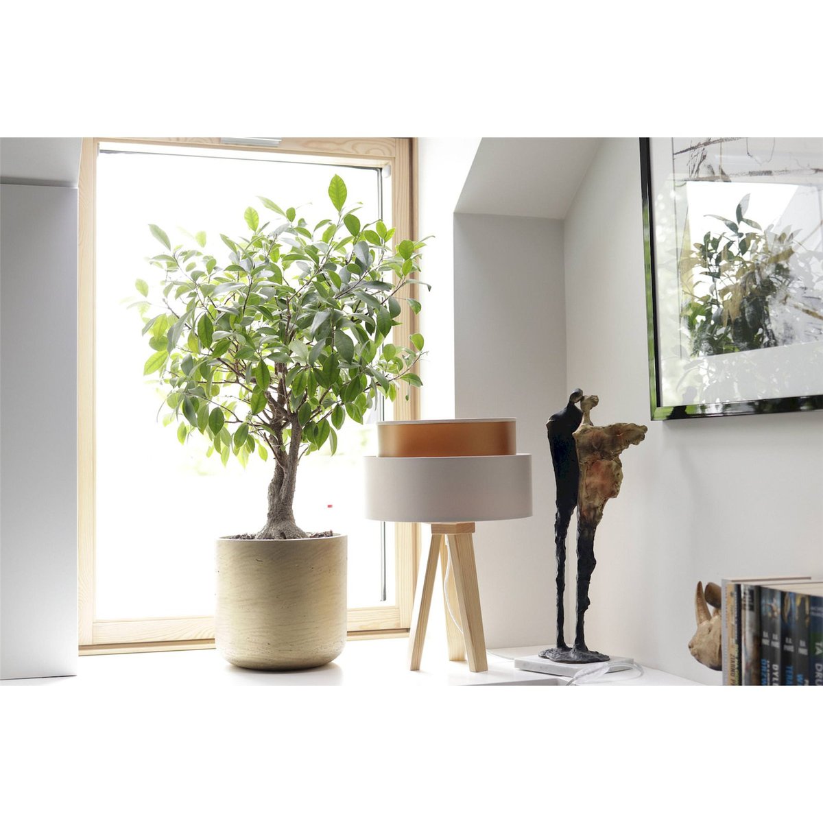 Lampe à poser en satin, DUO ELLEGANT crème satin et cuivre mat, BPS KONCEPT
