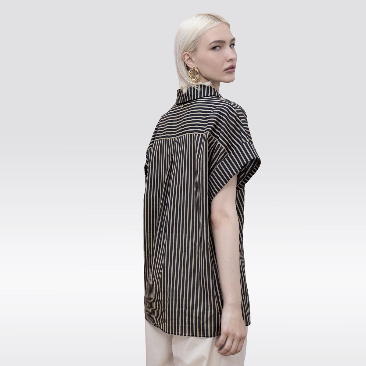 Chemise oversize à rayures manches courtes noir, LOLA CASADEMUNT
