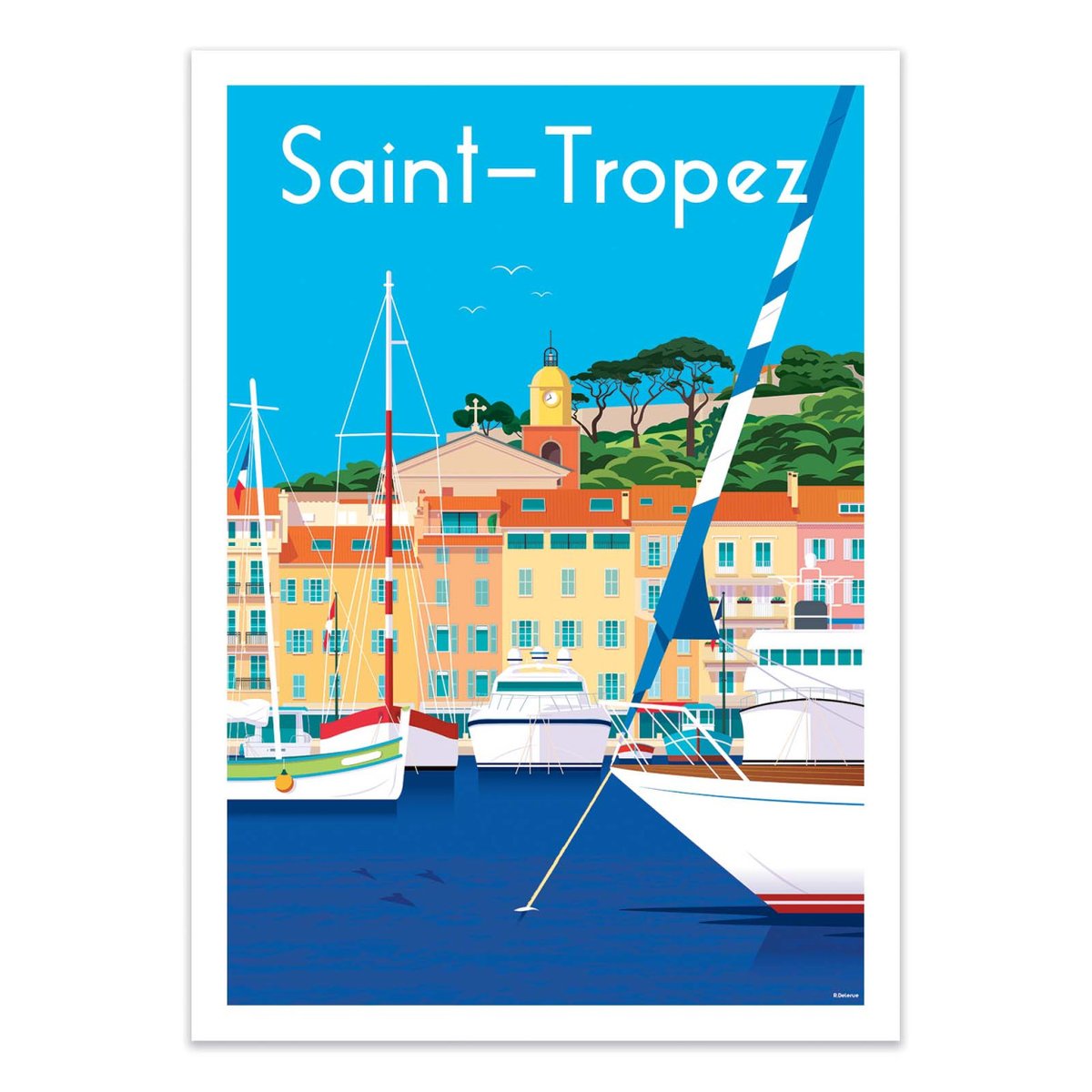 Affiche d'art - Saint Tropez - Raphael Delerue bleu, WALL EDITIONS