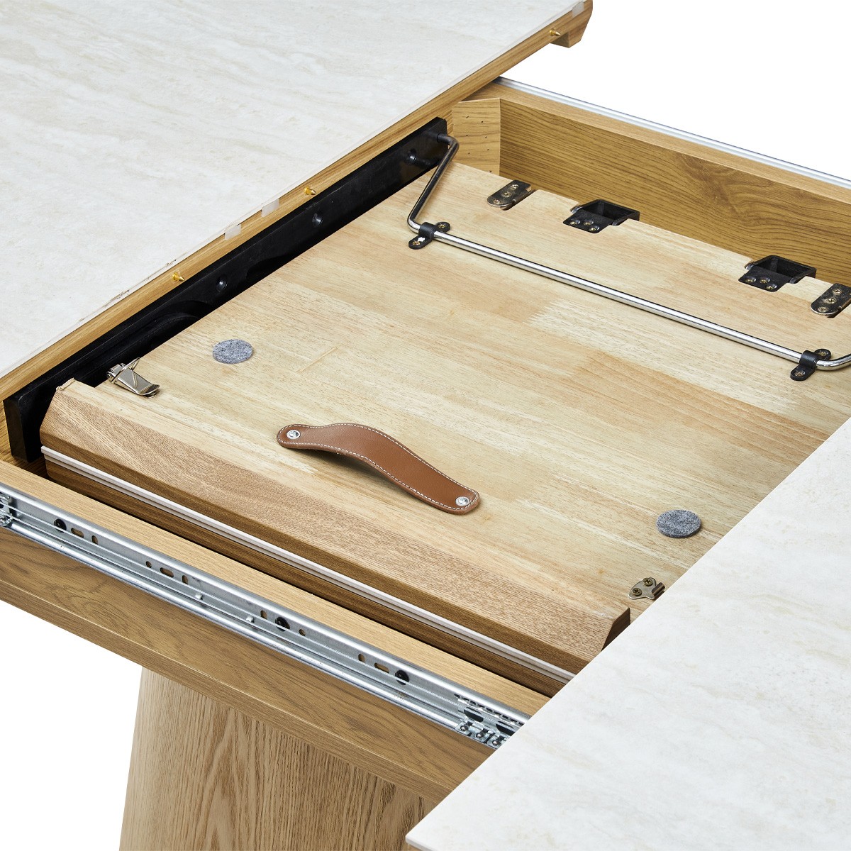 Table à manger extensible ovale 6/8 personnes - ORA chêne clair / travertin, HOMIFAB