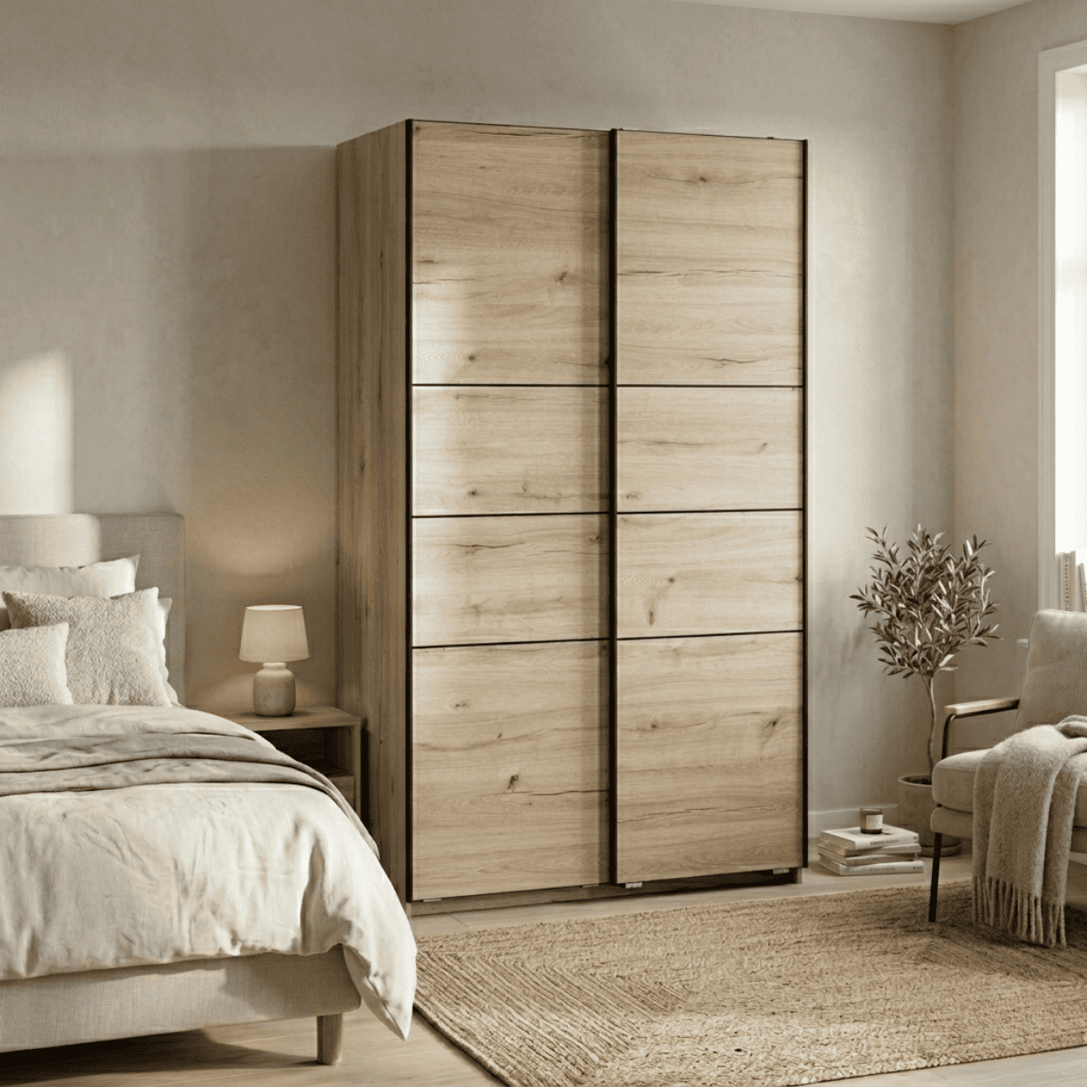 Armoire 2 portes coulissantes LINE chêne, CALICOSY