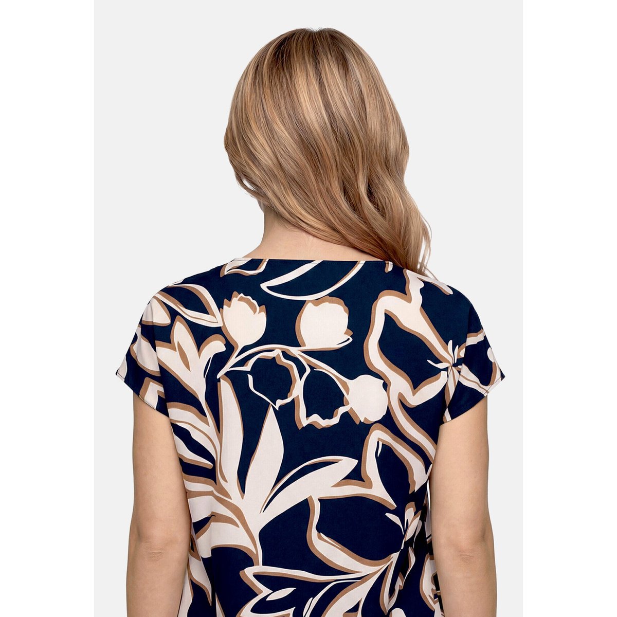 Haut imprimé à encolure bénitier dark blue/brown, BETTY BARCLAY