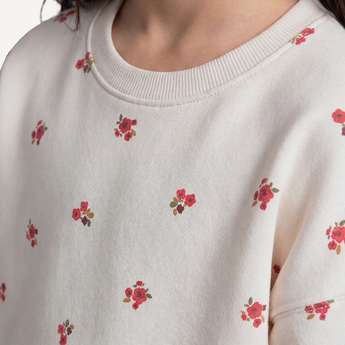 Floral Print Crew Neck Fleece Sweatshirt ecru , LA REDOUTE COLLECTIONS