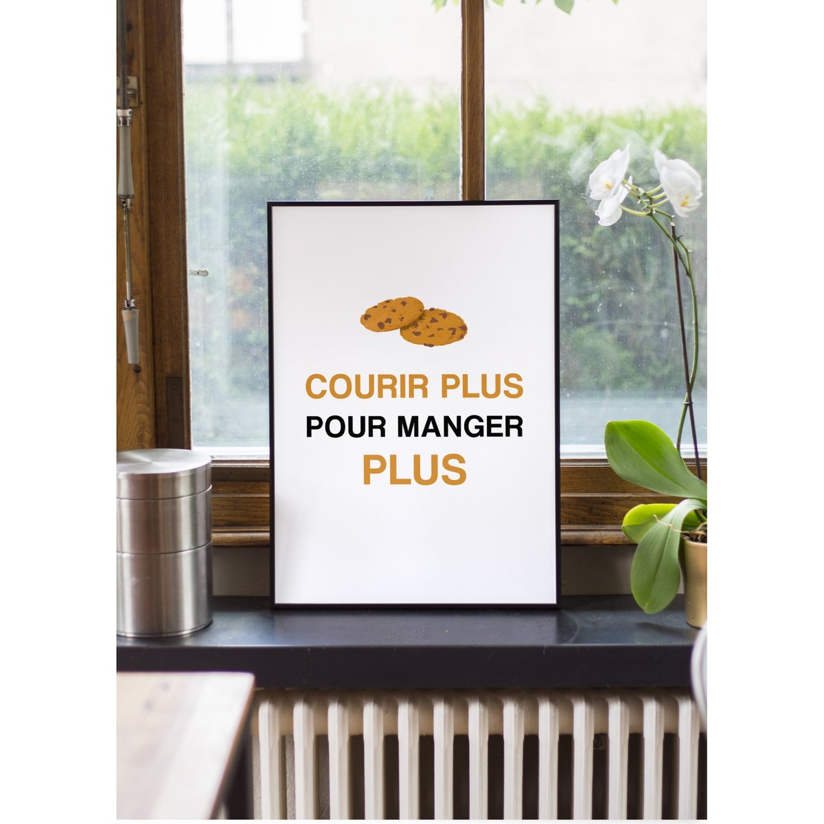 Affiche 'Courir plus pour manger plus' blanc, L'AFFICHERIE