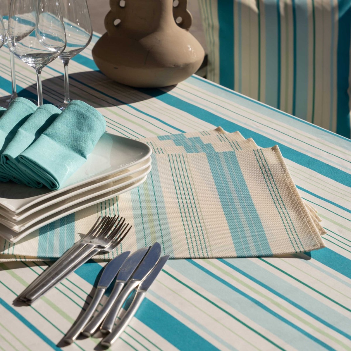 Set de table rectangulaire enduite turquoise, SUD ETOFFE