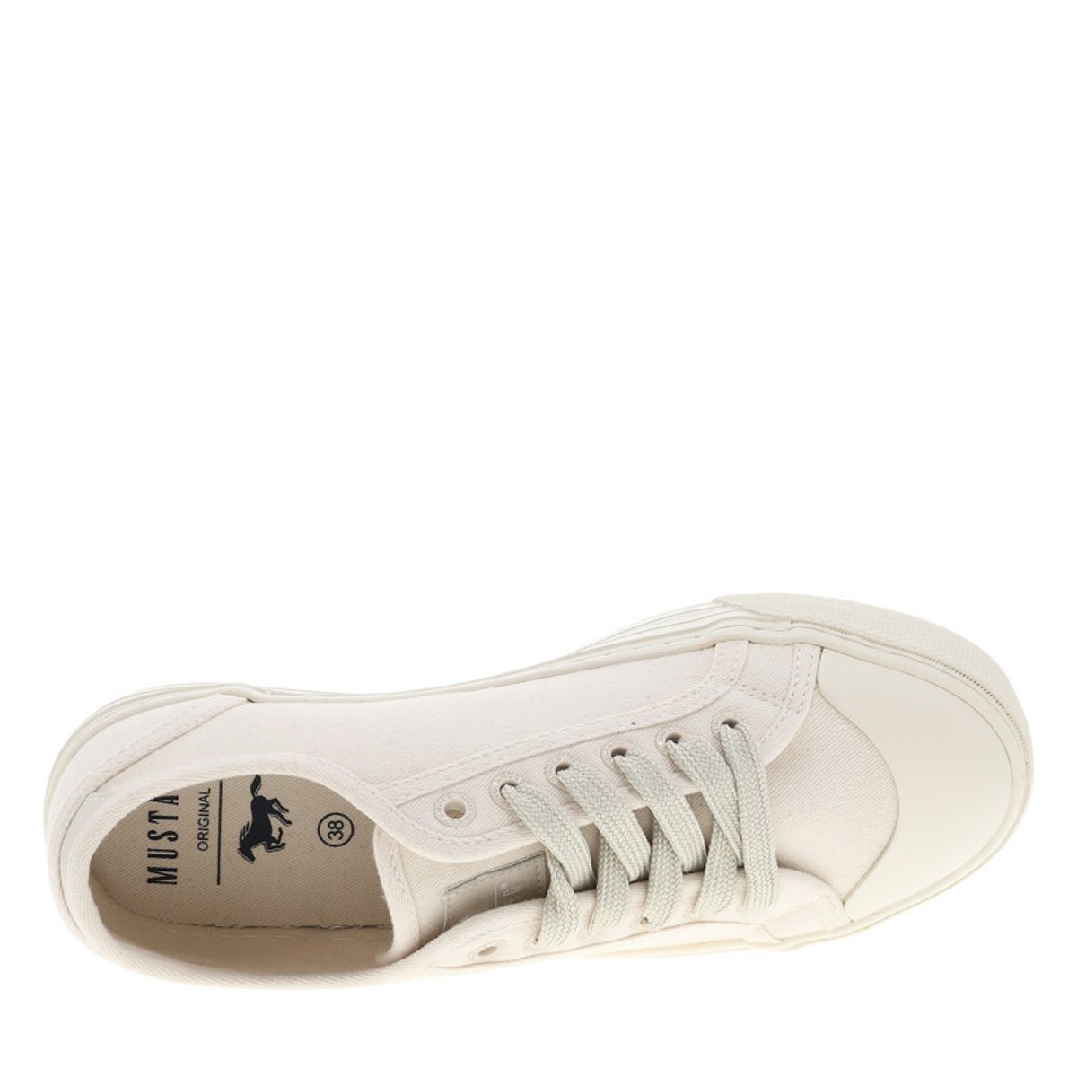 Tennis toile basse écrues à semelle plate avec une fermeture à lacets beige, MUSTANG