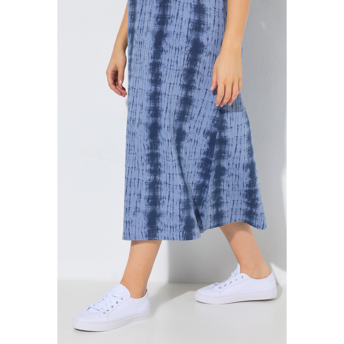 Robe midi avec rayures esprit batik bleu encre, ULLA POPKEN