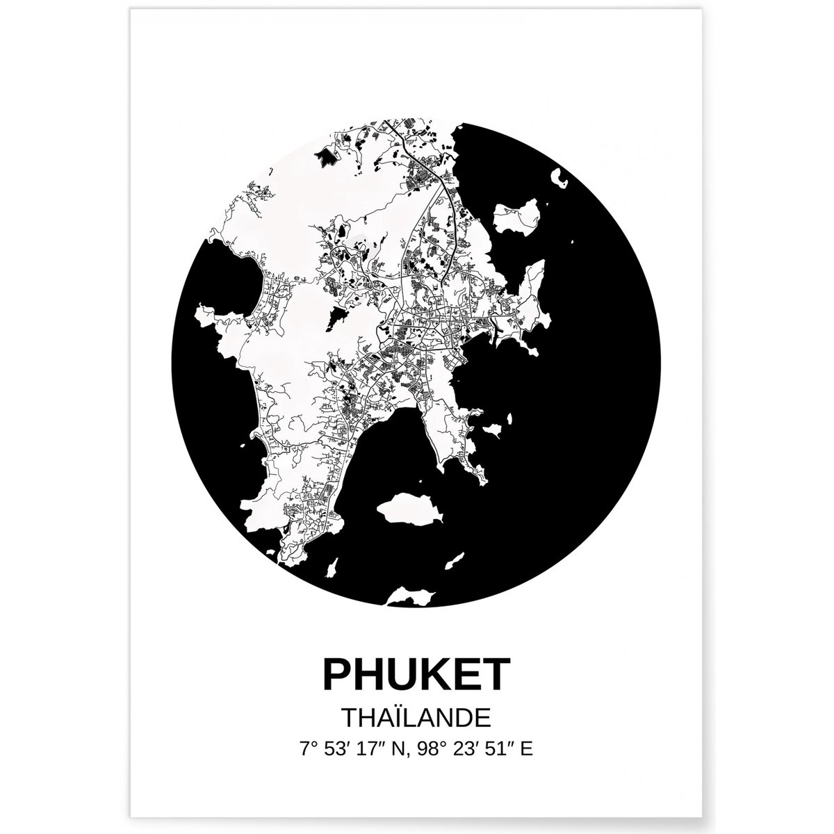 Affiche Carte Phuket blanc, L'AFFICHERIE