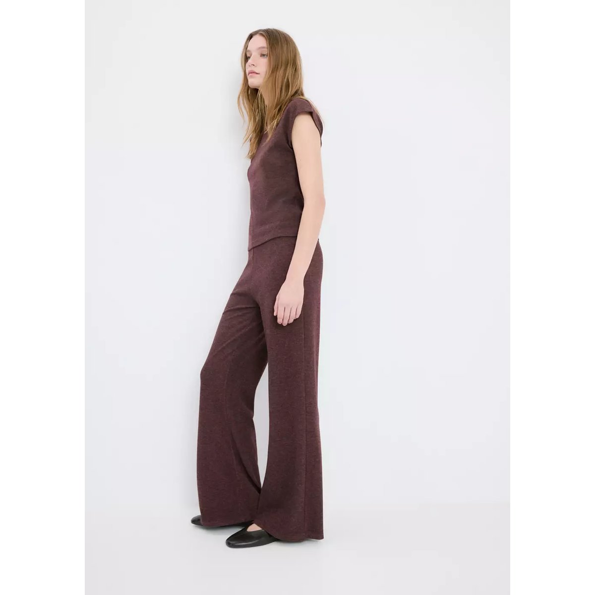 Pantalon maille taille élastique bordeaux, MANGO