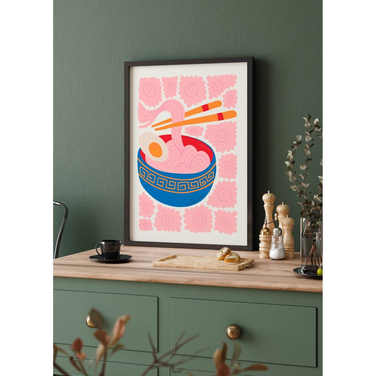 Affiche Bol de Ramen rose blanc, L'AFFICHERIE