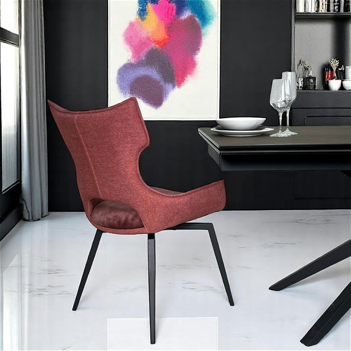 Chaise pivotante rose bi-matière, dossier en T (lot de 2) LOMBARDIE rose, PIER IMPORT