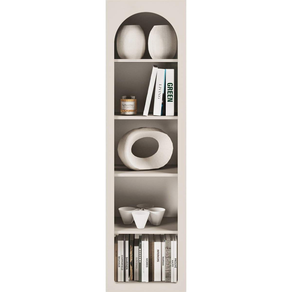 Bibliothèque ouverte ARKADIA, Arche décorative cachemire mat et blanc, RECOLLECTION