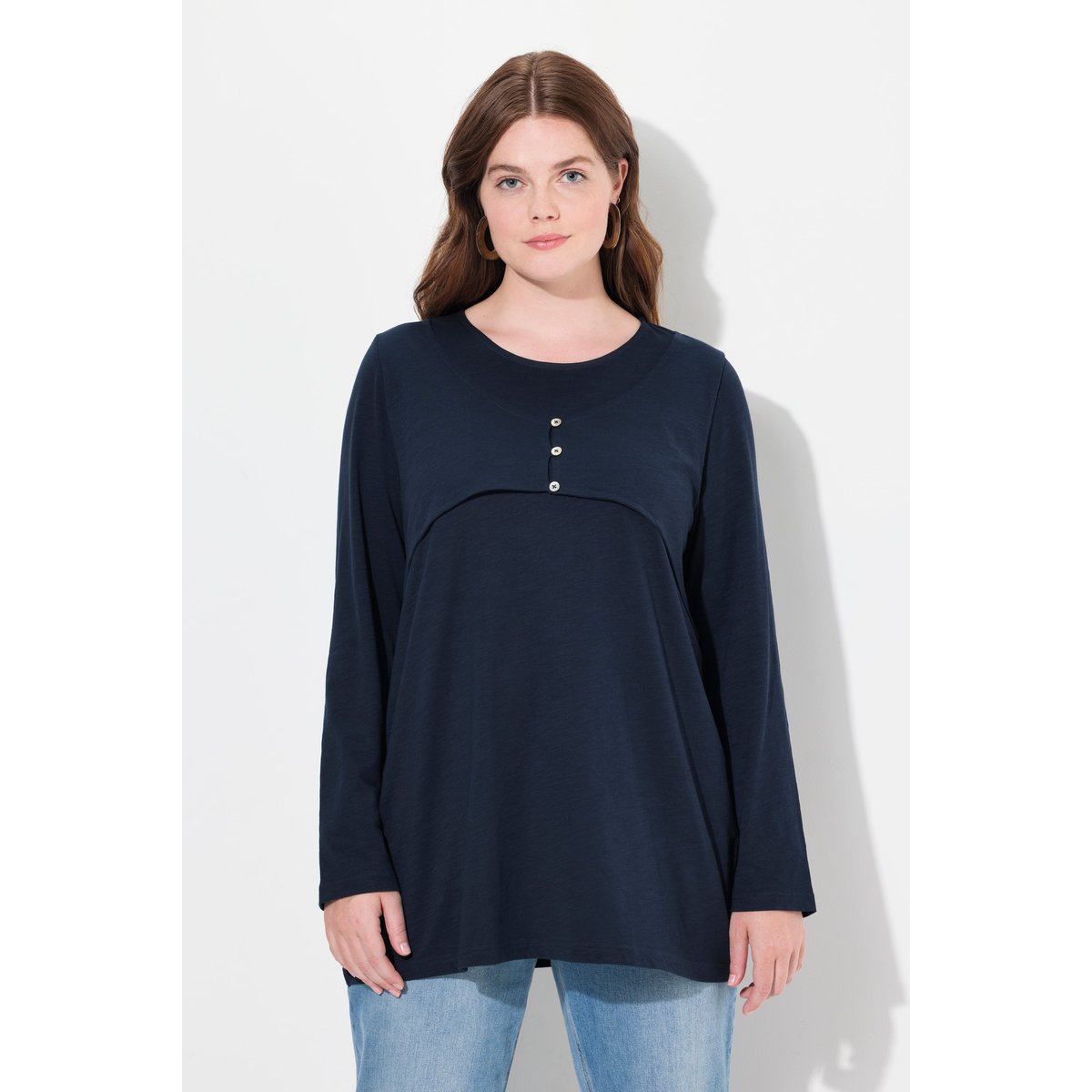 T-shirt à col rond et manches longues marine, ULLA POPKEN