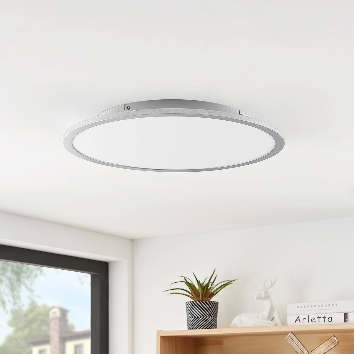 Plafonnier moderneLED, Narima blanc, argent, LINDBY