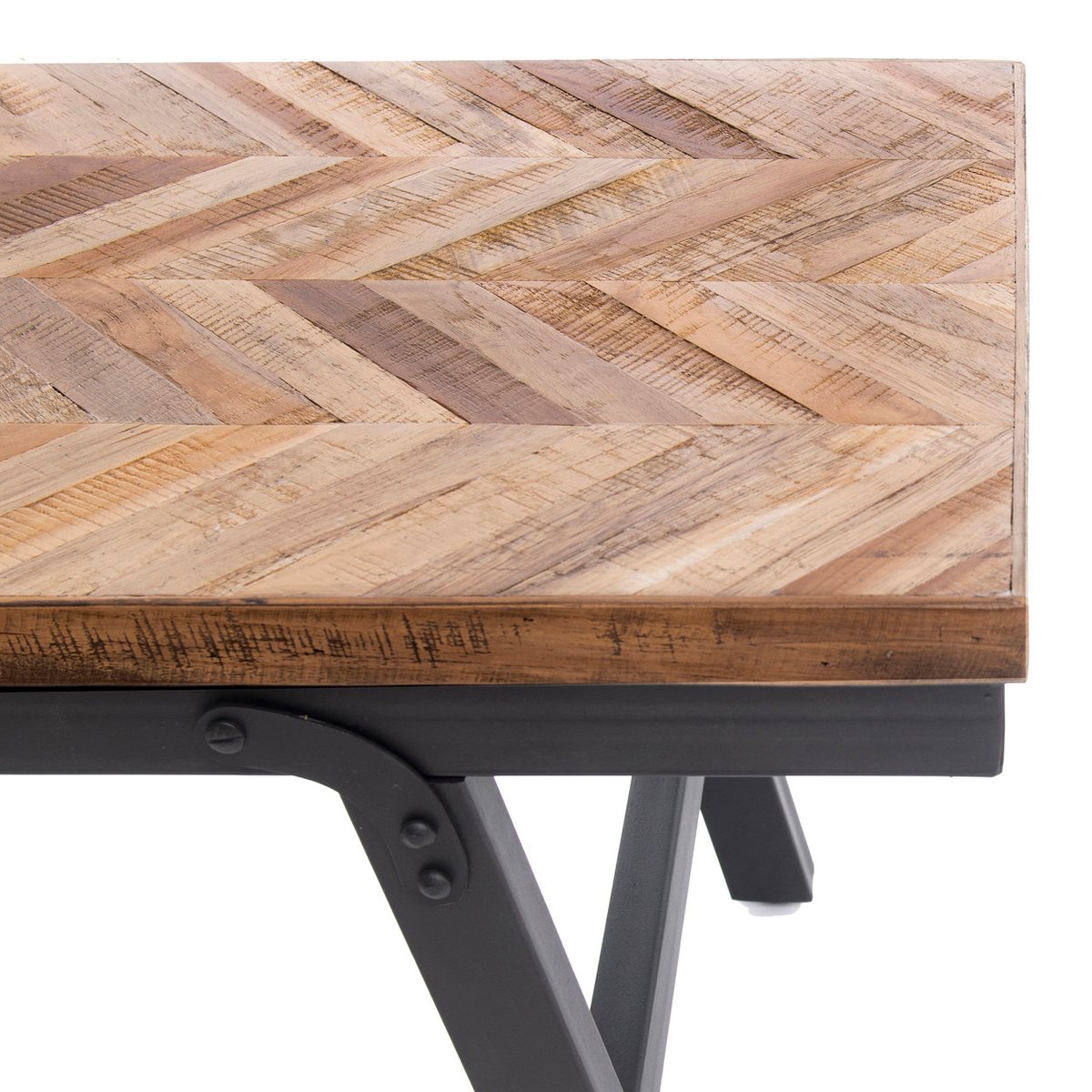 Banc en bois de teck et fer noir HERRINGBONE beige, BAZAR BIZAR