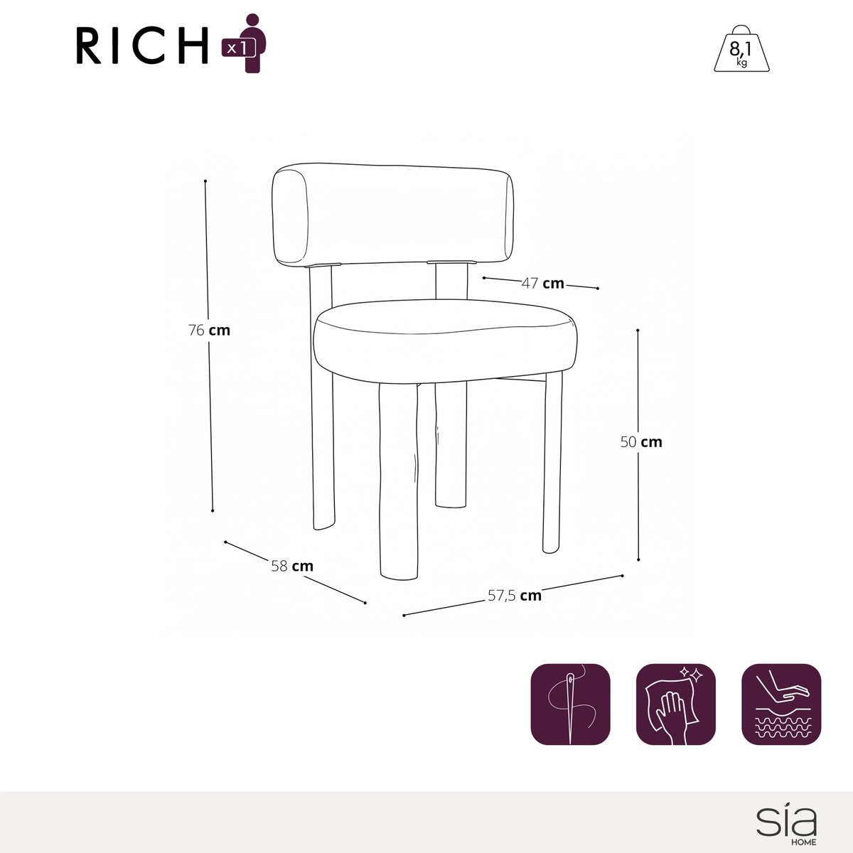Lot de 2 chaises en velours chenillé RICH crème, SIA HOME