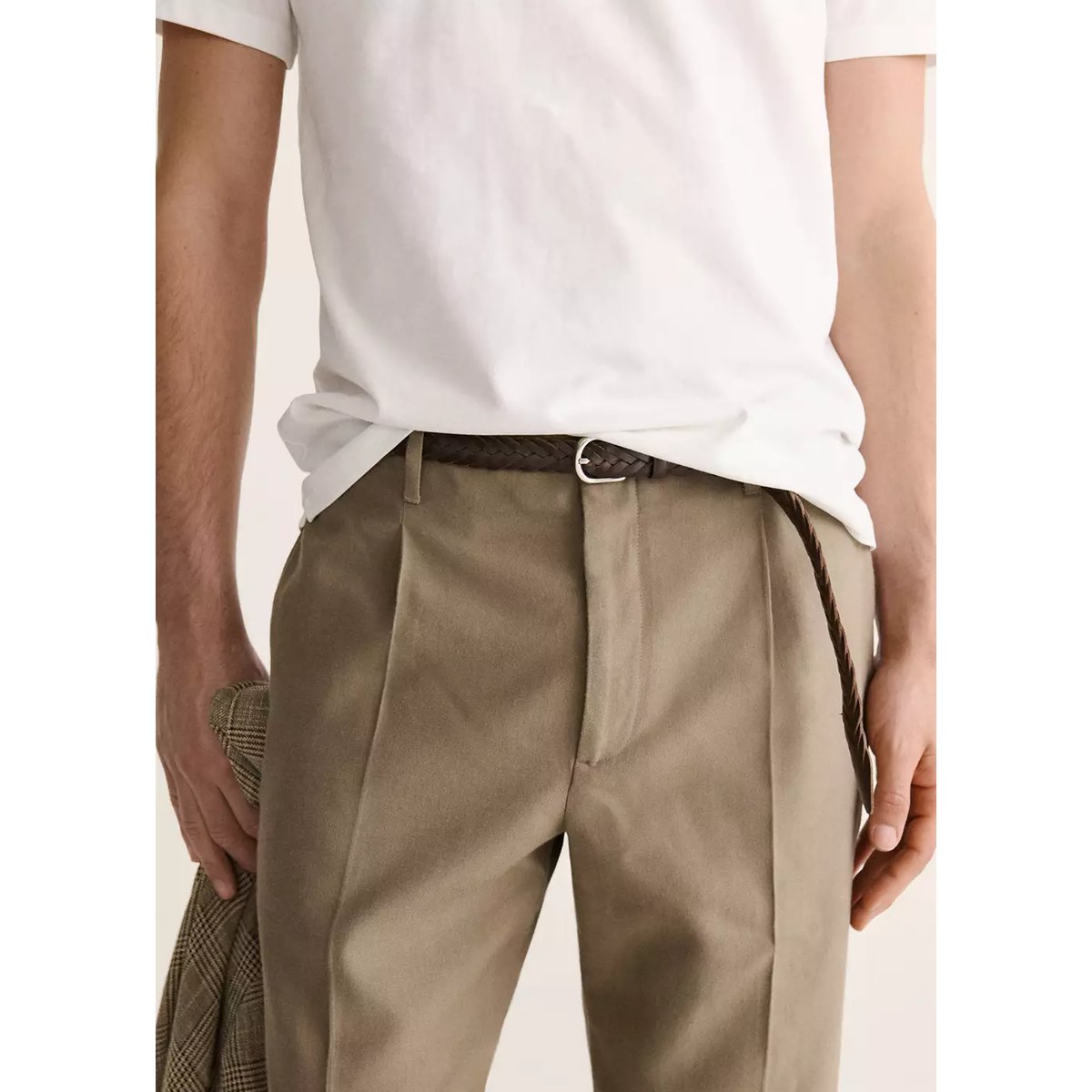 Pantalon regular-fit pinces kaki, MANGO MAN