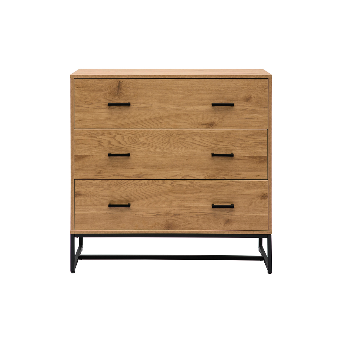 Commode 3 tiroirs finition bois clair chêne et métal noir L100 cm LOVATO chêne clair, MILIBOO