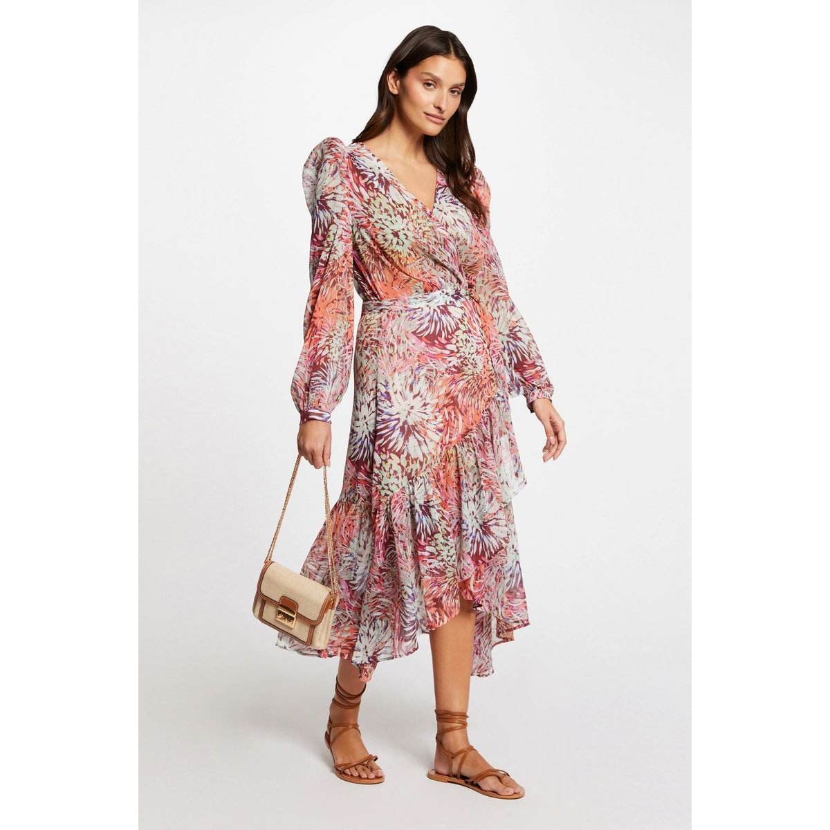 Robe midi portefeuille imprimé multico, MORGAN