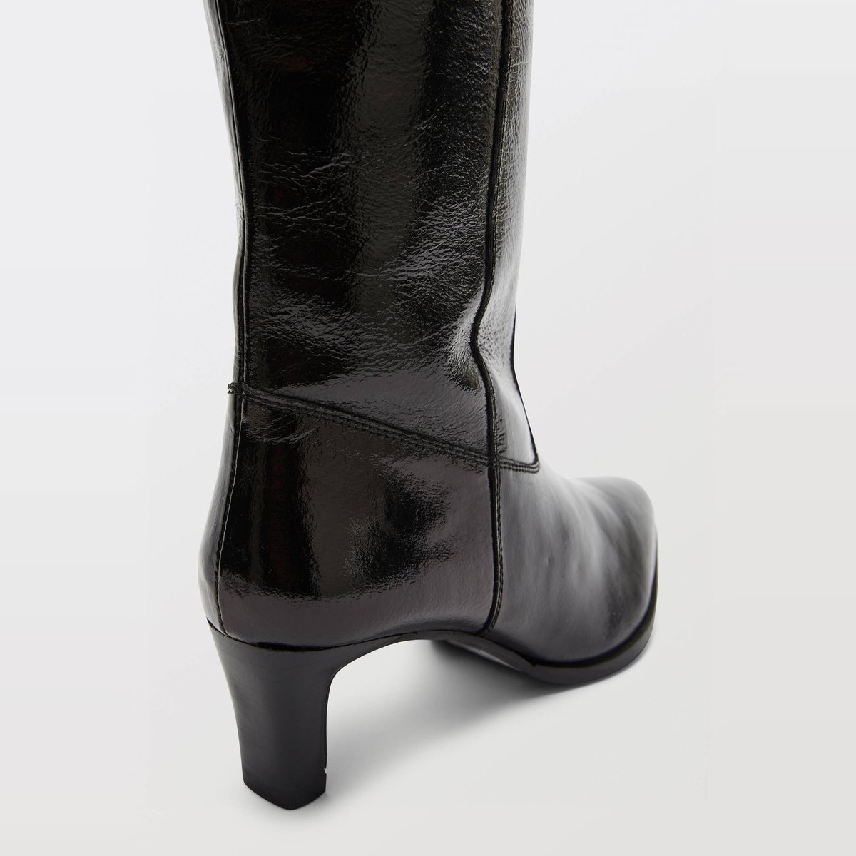 Bottes hautes en cuir à talon noir, MONOPRIX