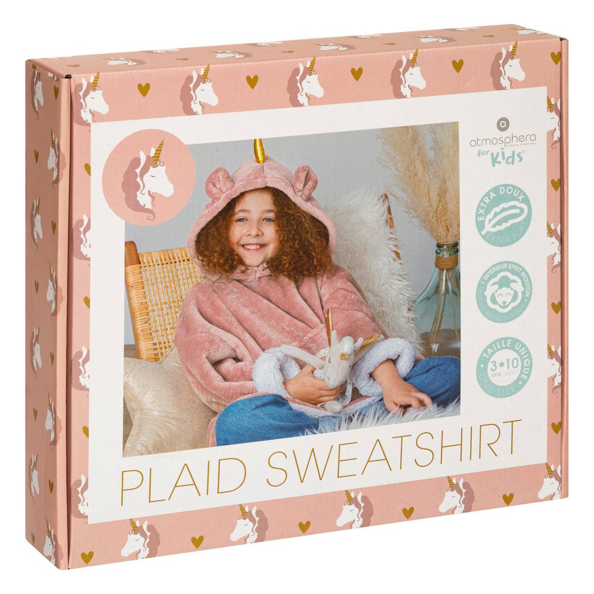 Plaid sweatshirt capuche enfant HIIS rose, ATMOSPHERA FOR KIDS