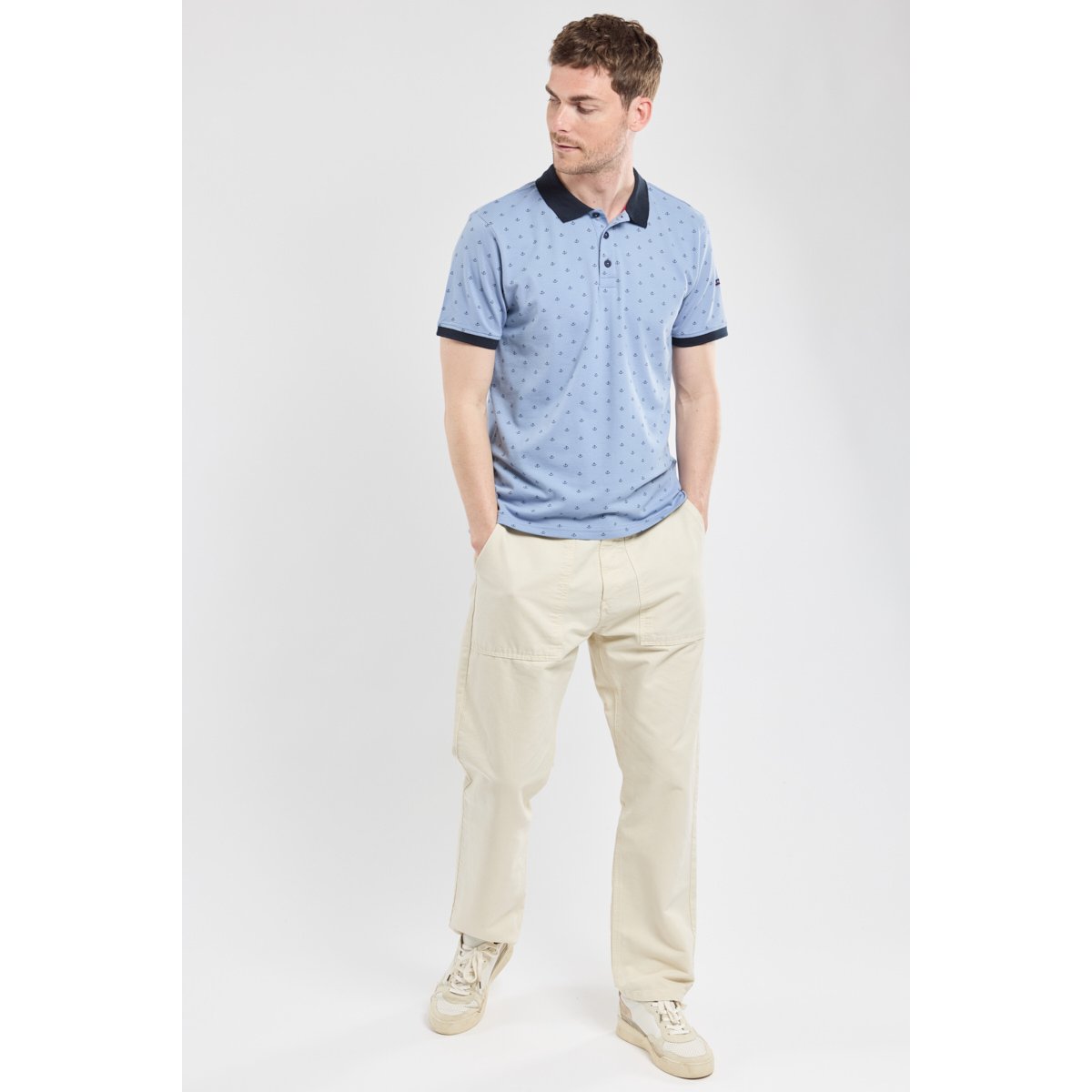 Polo imprimé en coton piqué eventide imprimé ancres, ARMOR-LUX