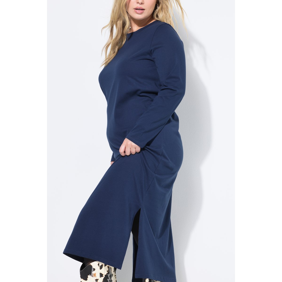 Robe maxi en jersey, manches longues marine, STUDIO UNTOLD