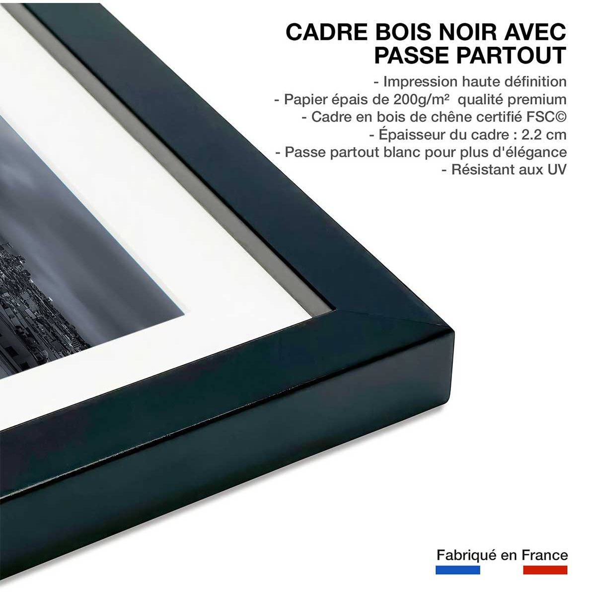 Affiche madrid city lights affiche + cadre en bois - noir, HEXOA