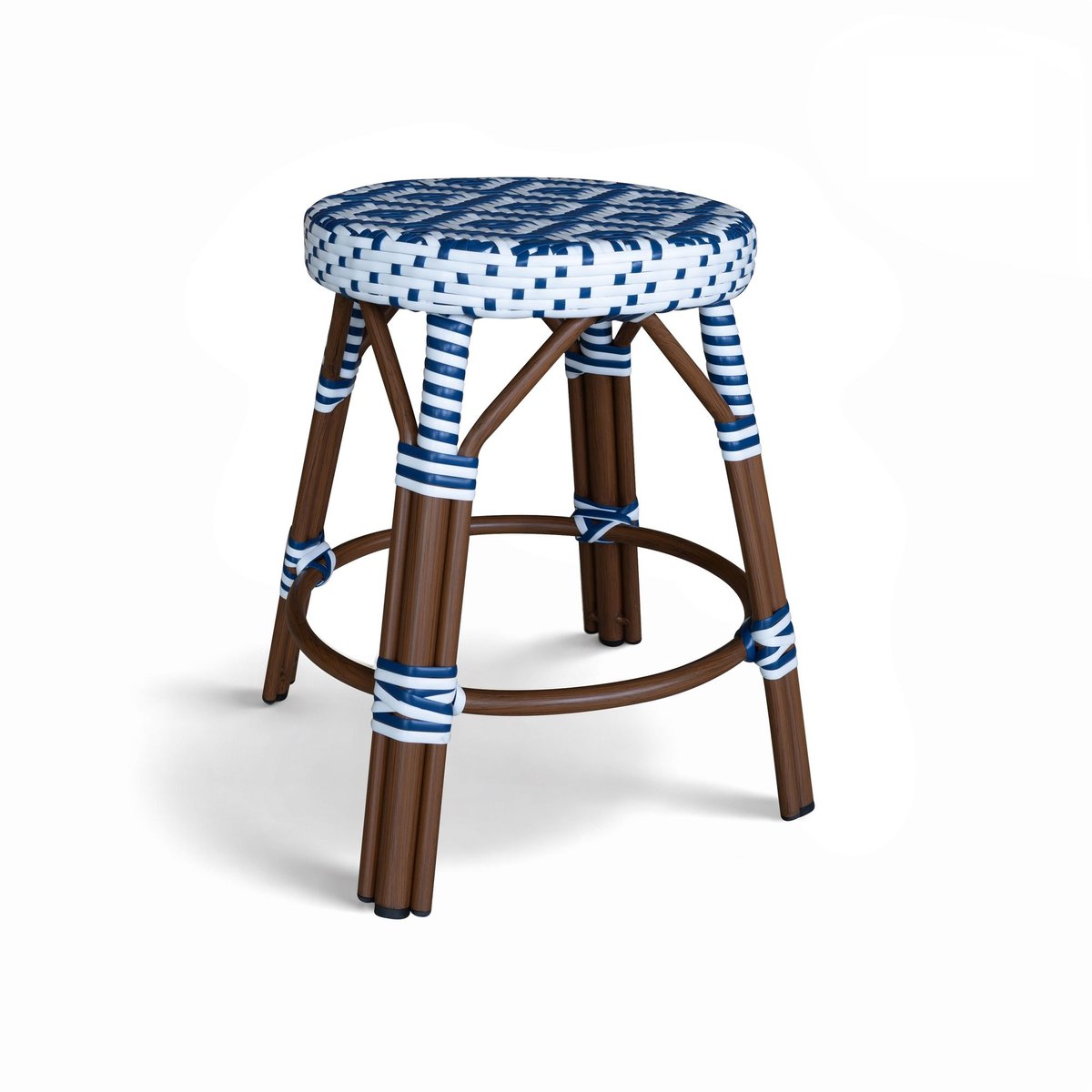 Tabouret bas effet rotin naturel, SCALA bleu, NOW'S HOME