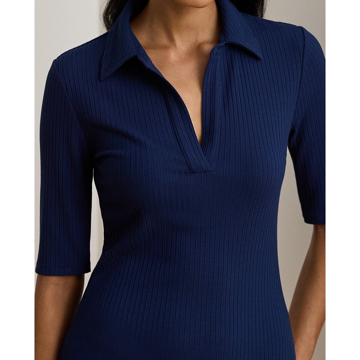 Robe midi à col polo manches courtes marine, LAUREN RALPH LAUREN