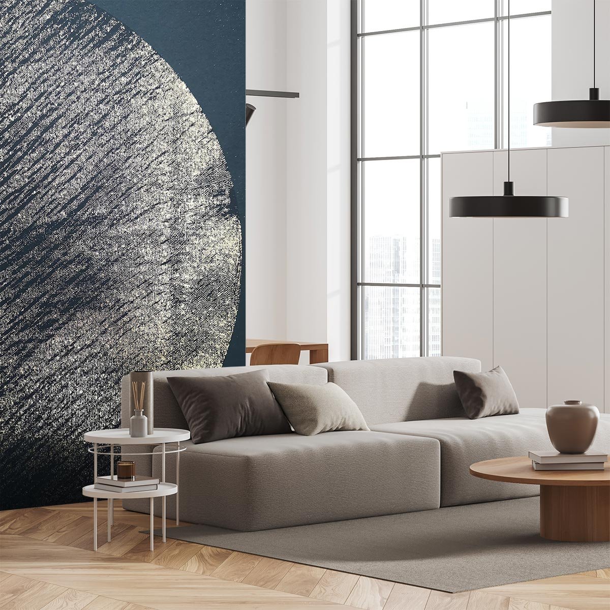 Papier peint graphique lune croissante intissé, HEXOA