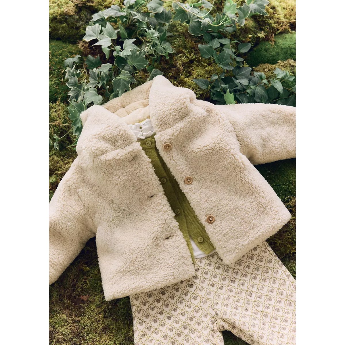 Manteau imitation mouton retourné capuche écru, MANGO BABY