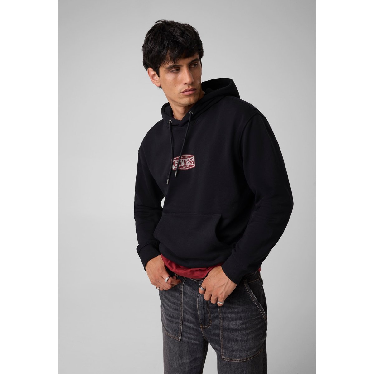 Sweat À Capuche Avec Logo Classique noir, GUESS JEANS