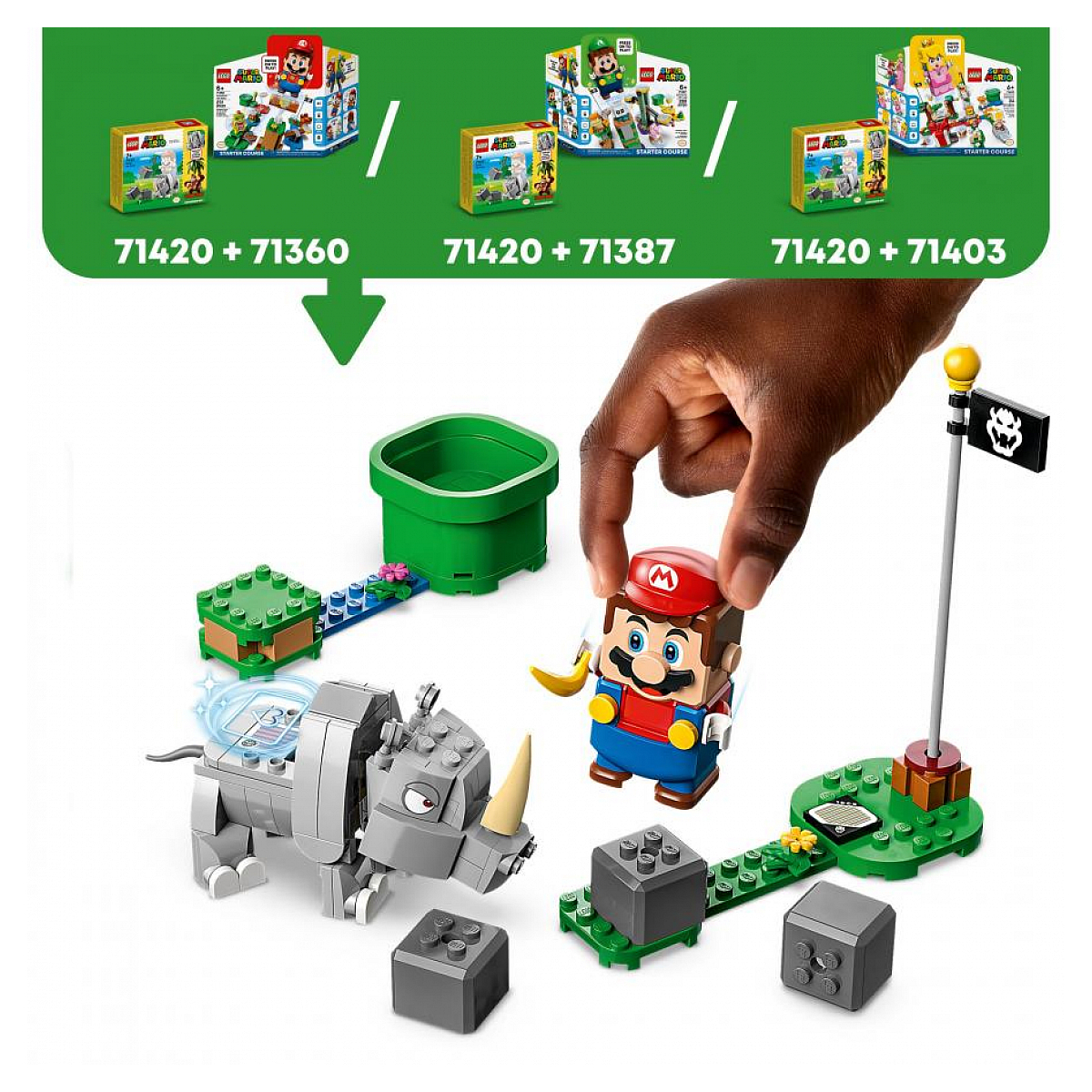 71420 Ensemble d extension rambi le rhinoceros Super Mario couleur unique, LEGO