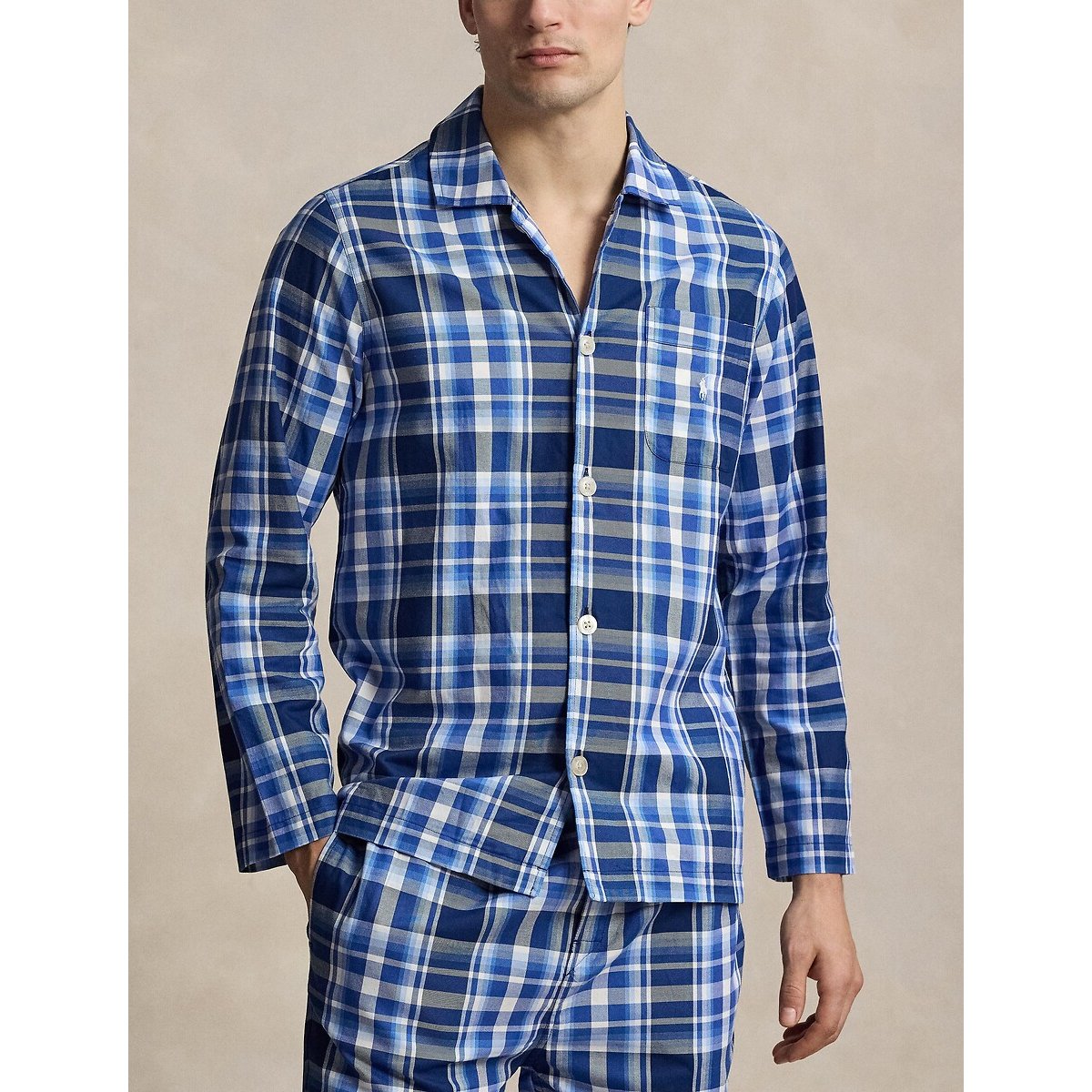 Pyjama à monogramme en coton carreaux bleu, POLO RALPH LAUREN