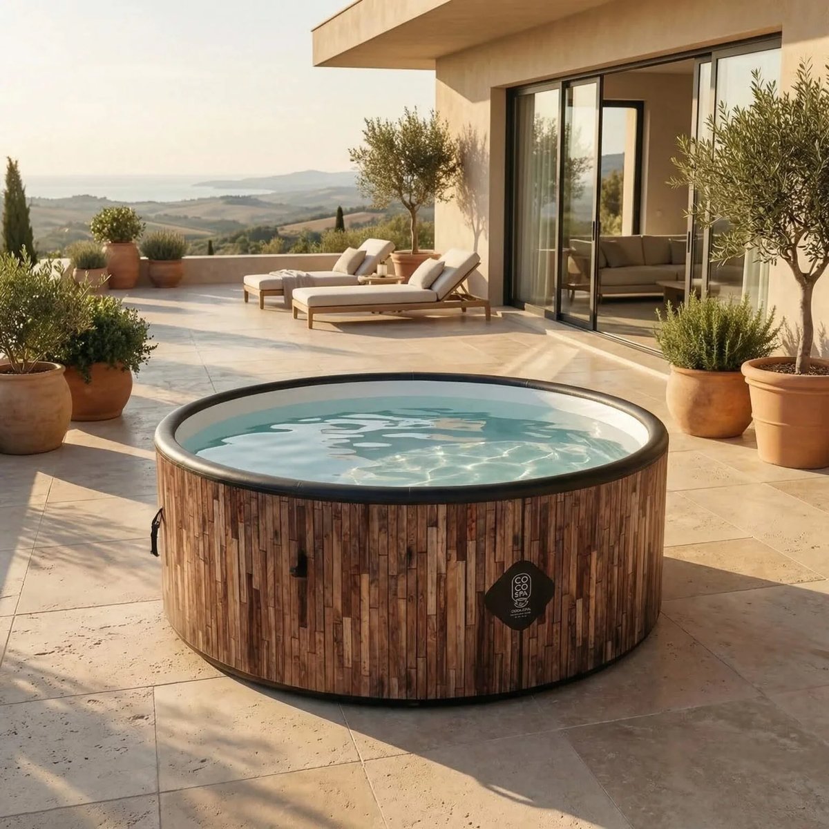 Piscine hors sol gonflable imitation bois couleur unique, COCO SPA