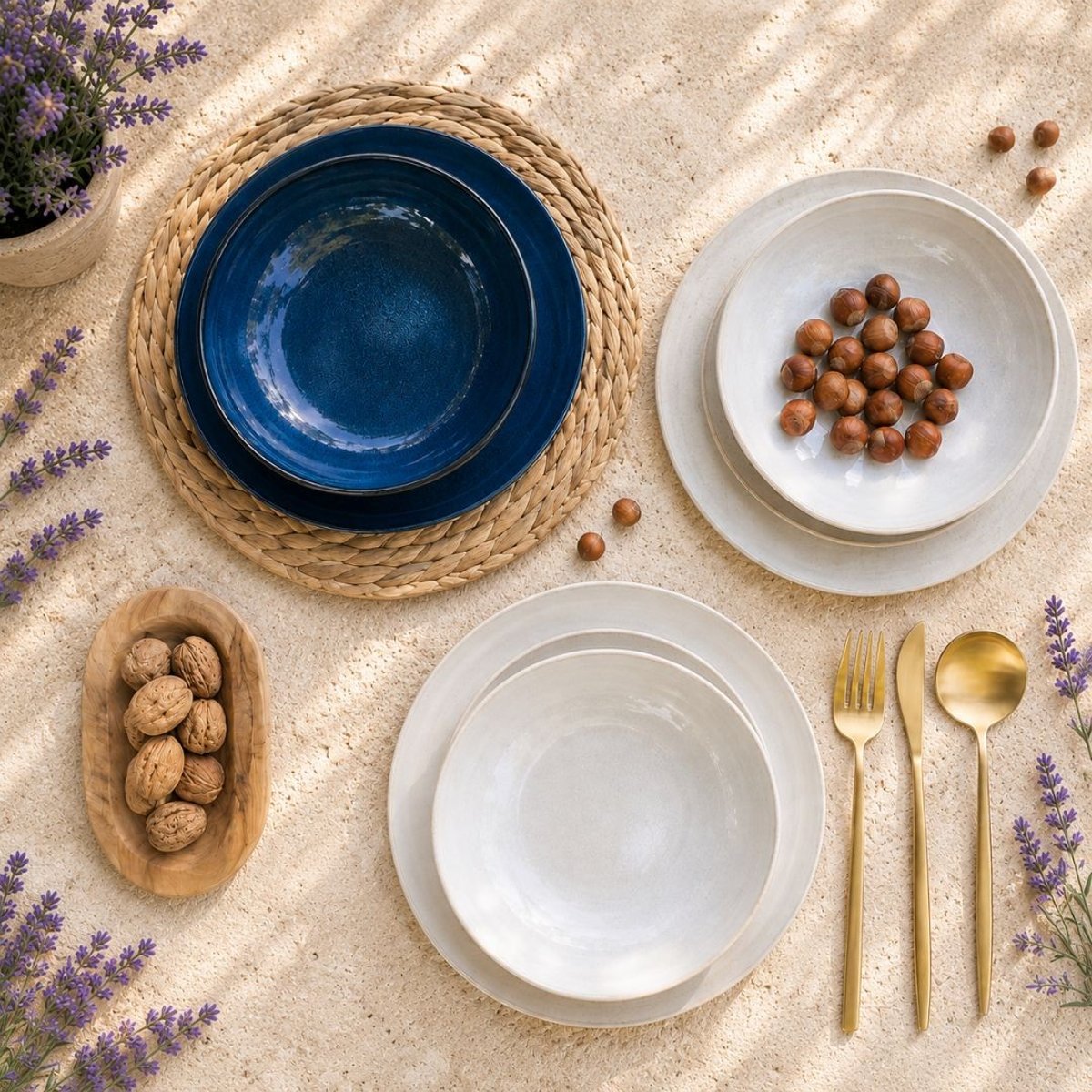 Lot de 6 grandes assiettes, OIA bleu, ARTIME