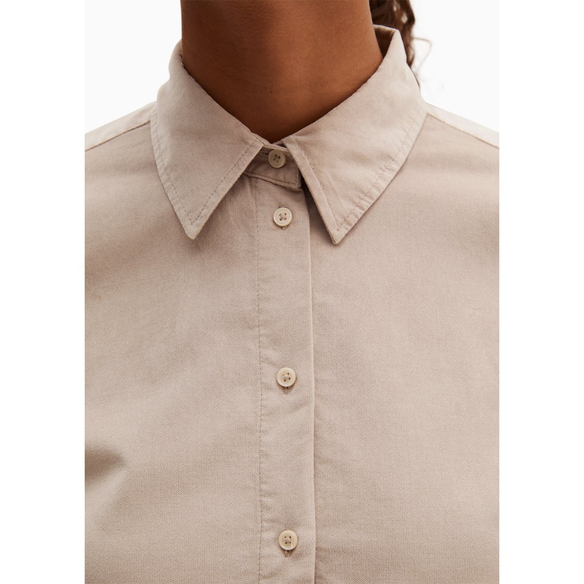 Blouse en velours ajustée en mélange de coton organique et de viscose gris clair, MARC O'POLO