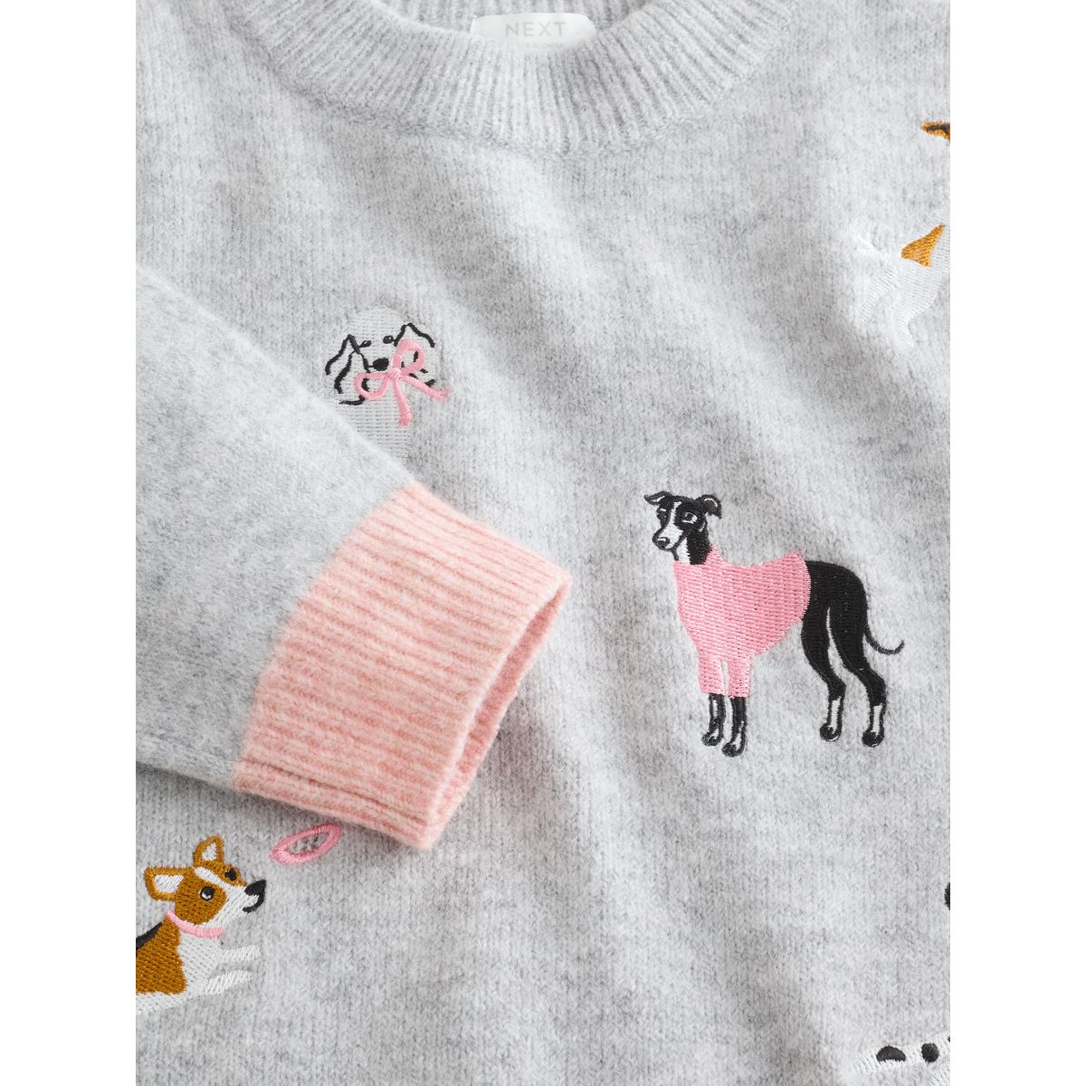 Pull en tricot broderie chien gris, NEXT